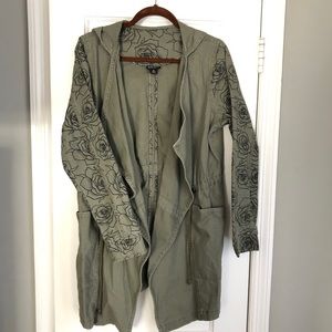 Olive denim open jacket